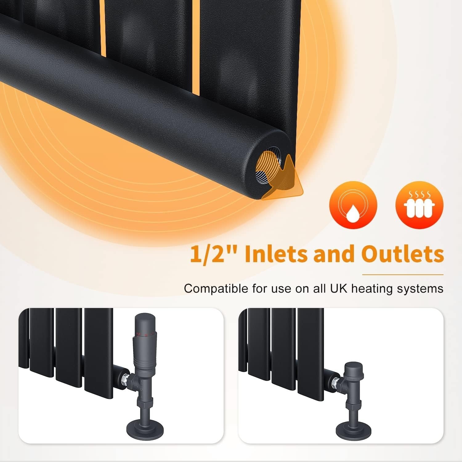 Black Horizontal Flat Panel Radiator 600x544mm Modern Bathroom Kitchen