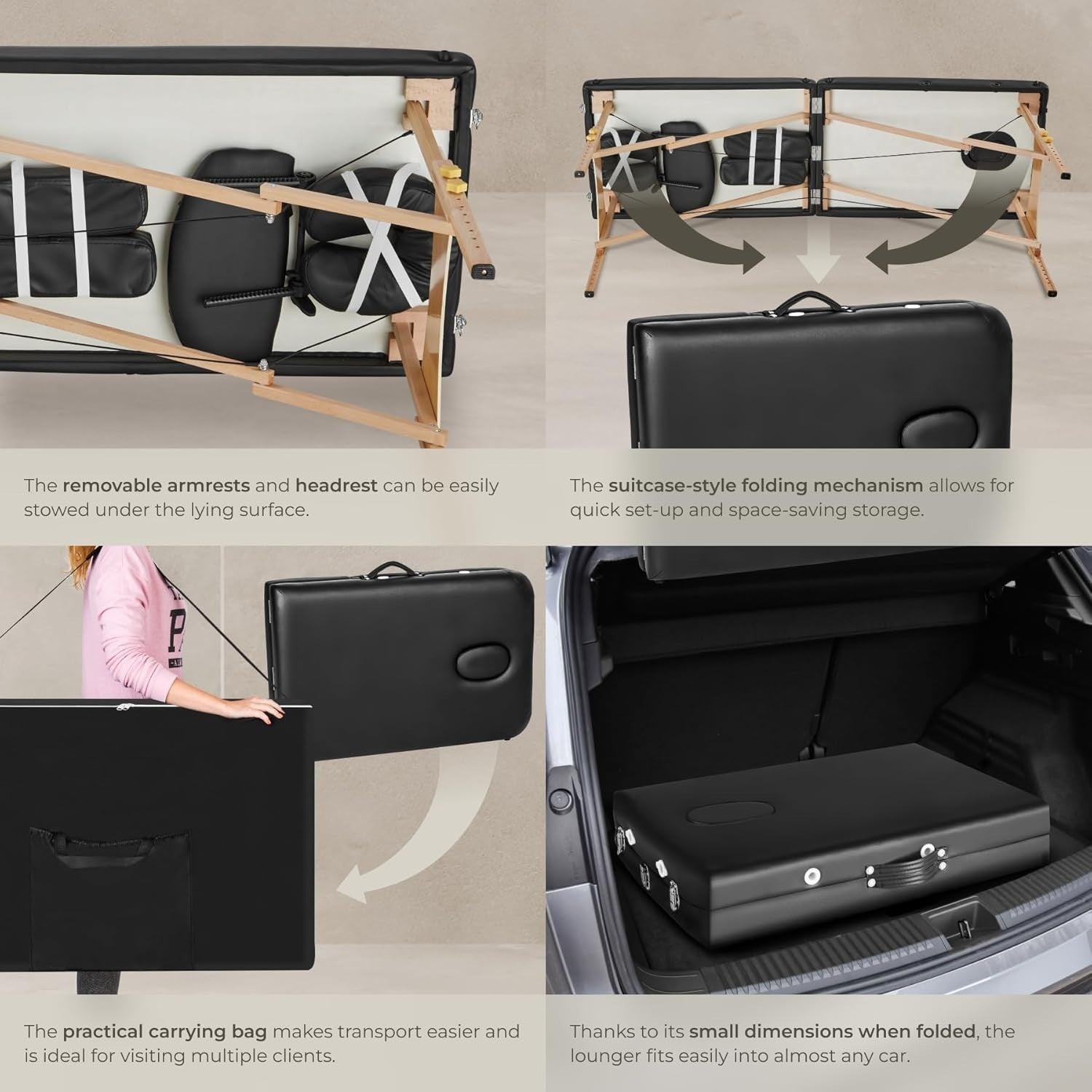 Portable Massage Table Foldable Beauty Therapy Bed 61cm Adjustable Black