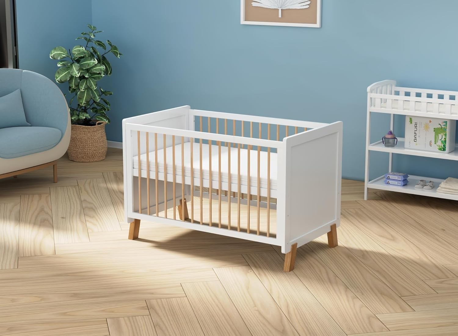 3in1 Wooden Baby Cot Bed with Mattress Convertible Crib Toddler Bed 120x60cm