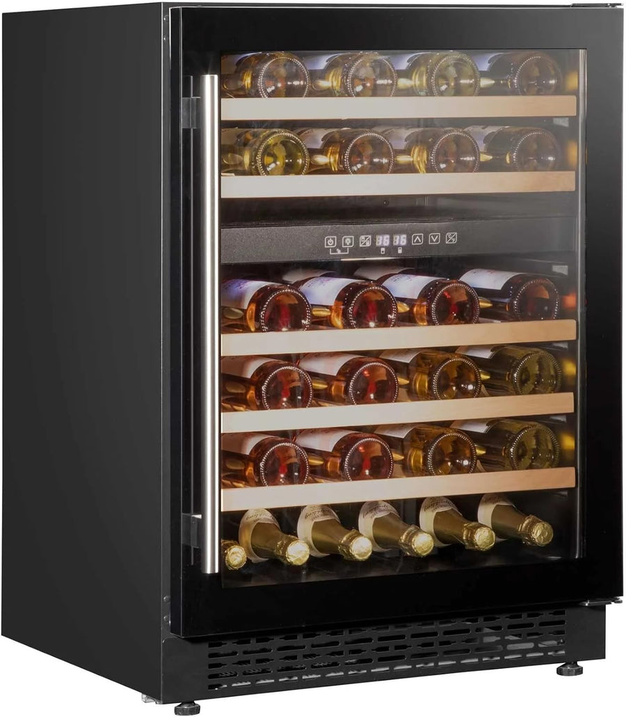 46 Bottle Dual Zone Wine Cooler Under Counter Fridge Touch Screen LED Black