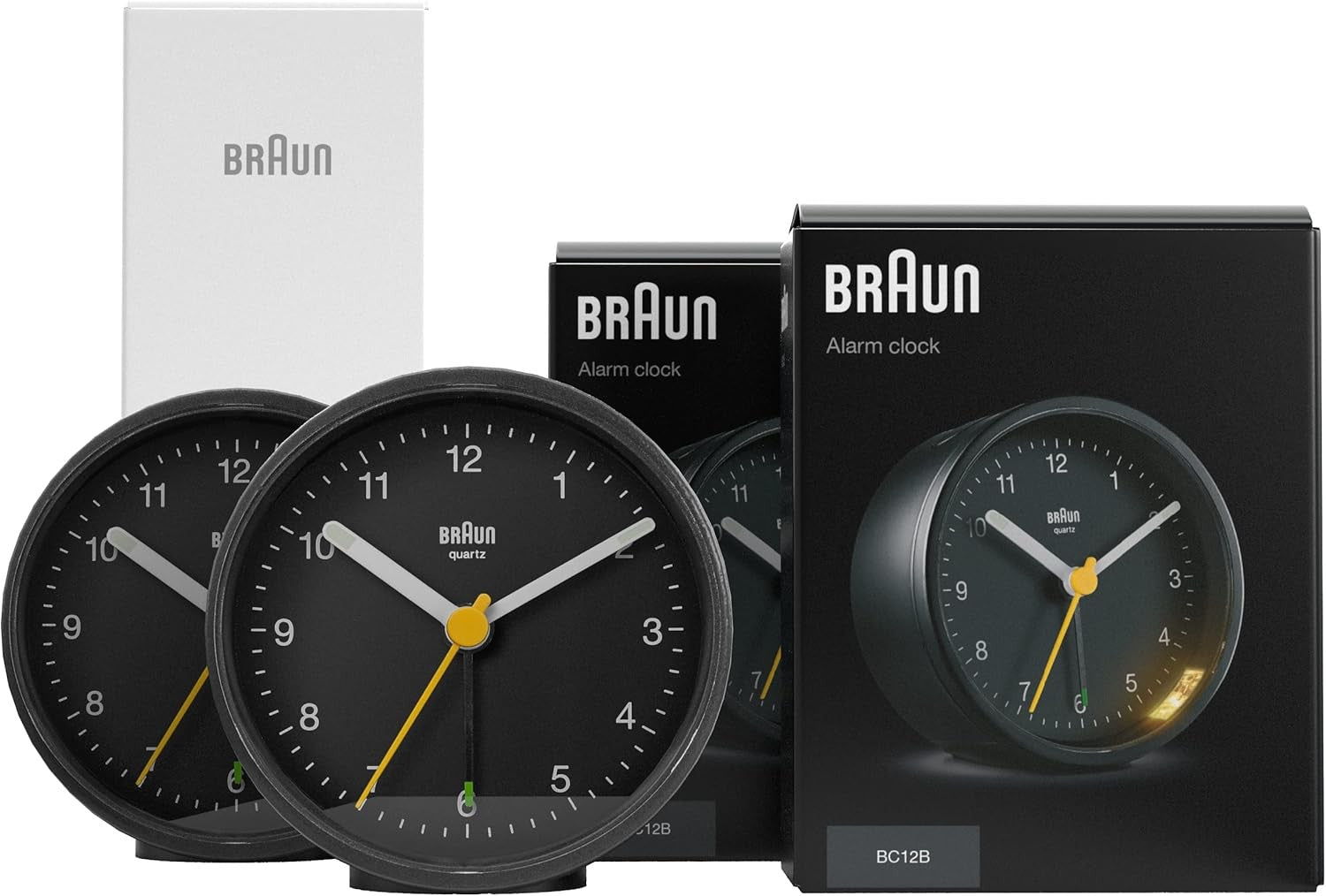 Black Analogue Alarm Clock Quiet Sweep Snooze Light 2 Pack Bedside