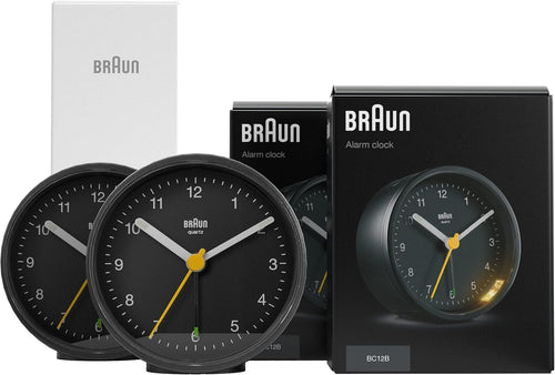 Black Analogue Alarm Clock Quiet Sweep Snooze Light 2 Pack Bedside