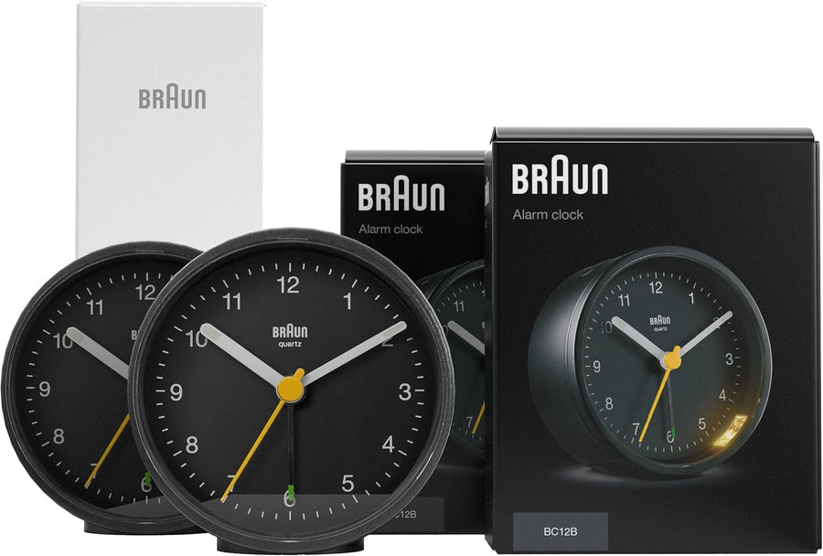 Black Analogue Alarm Clock Quiet Sweep Snooze Light 2 Pack Bedside