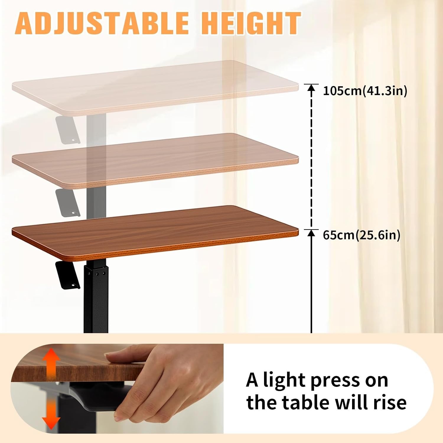 Adjustable C Shaped Sofa Laptop Desk With Wheels Pneumatic Height Lift