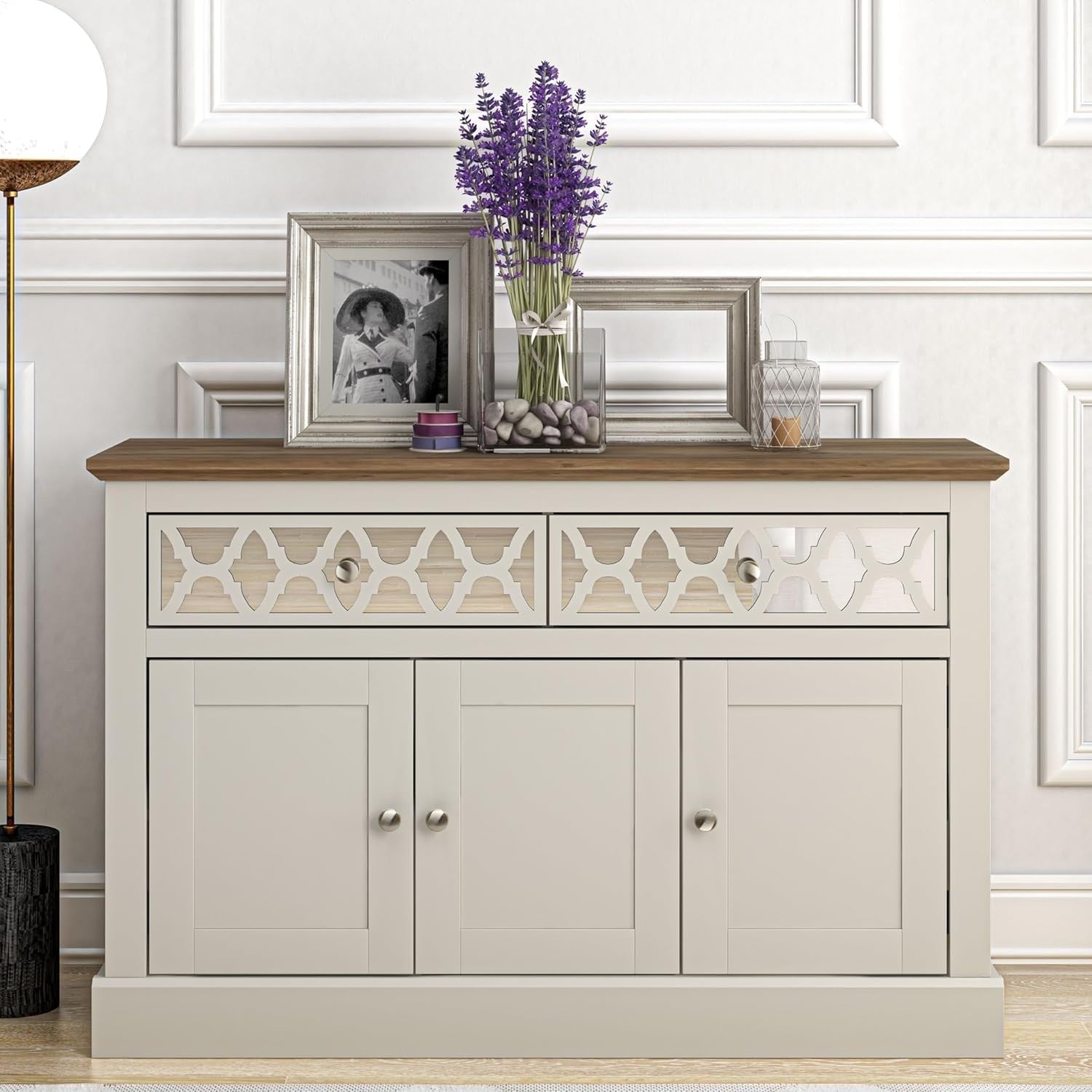 Luxury Sideboard Cabinet Grey Oak Storage Drawers Modern Living Room Unit