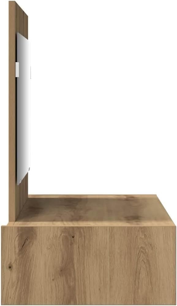 Modern Oak Wood Vanity Desk Dressing Table Mirror 1 Drawer Storage Makeup Unit