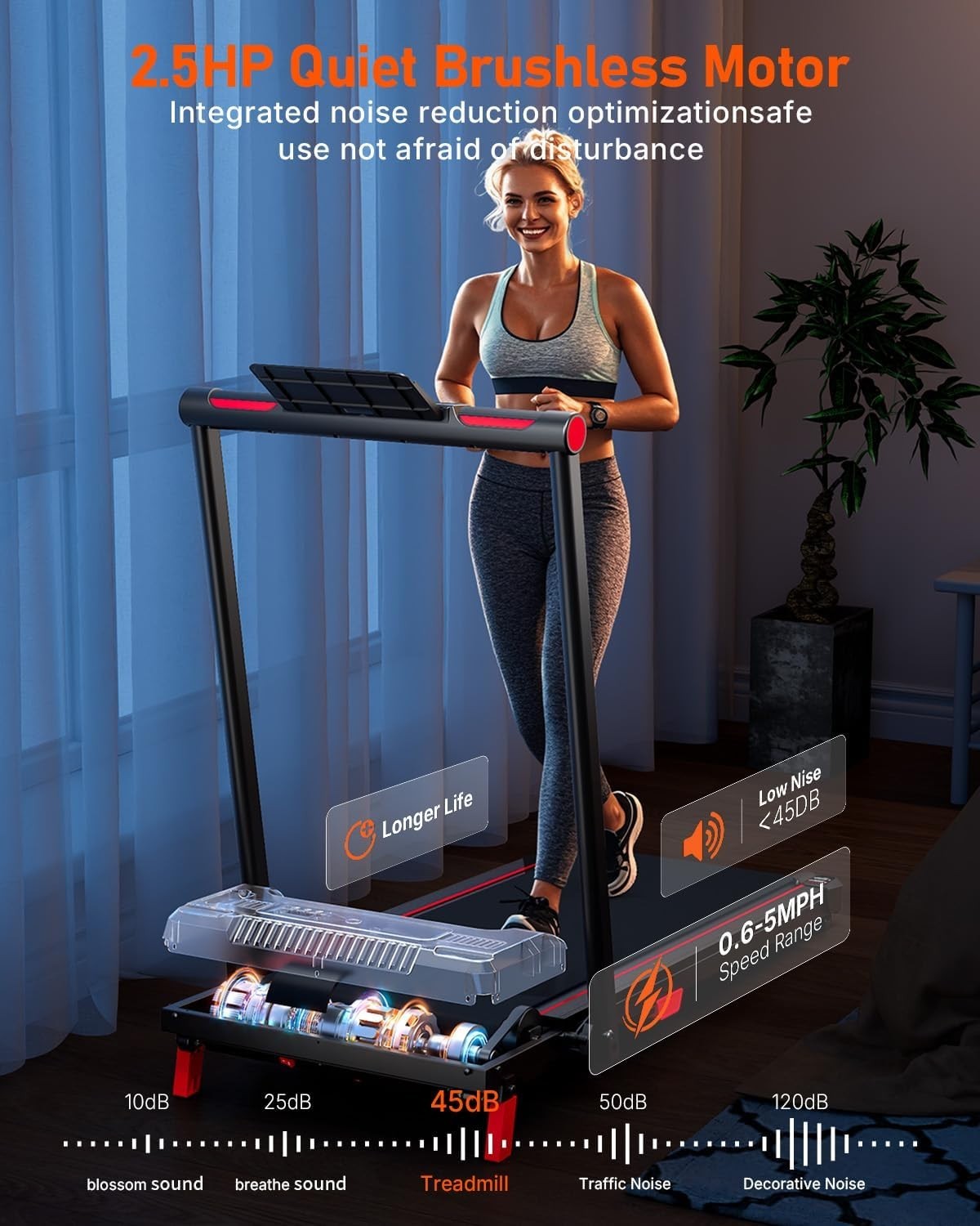 Compact Under Desk Treadmill 2.5HP Incline Walking Pad 330lbs Capacity