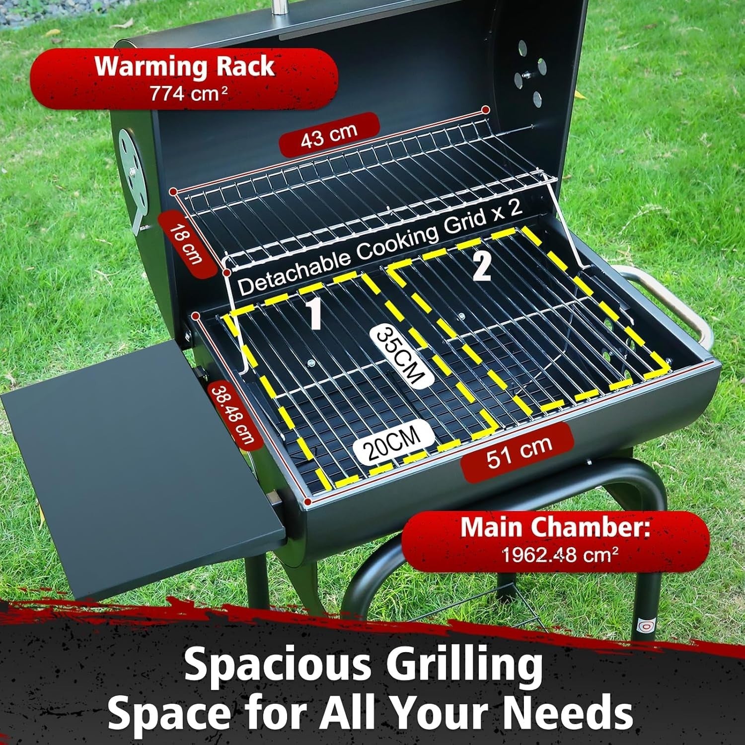 Charcoal BBQ Grill Smoker Outdoor | Large Portable Drum Barrel Barbecue