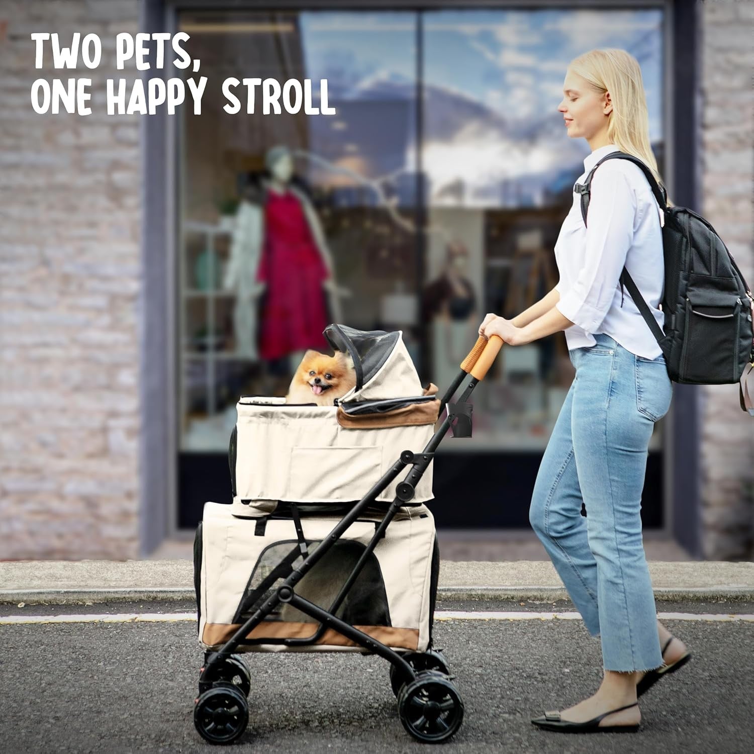 Double Pet Stroller for Dogs Cats Detachable Carriers Foldable Travel Pram