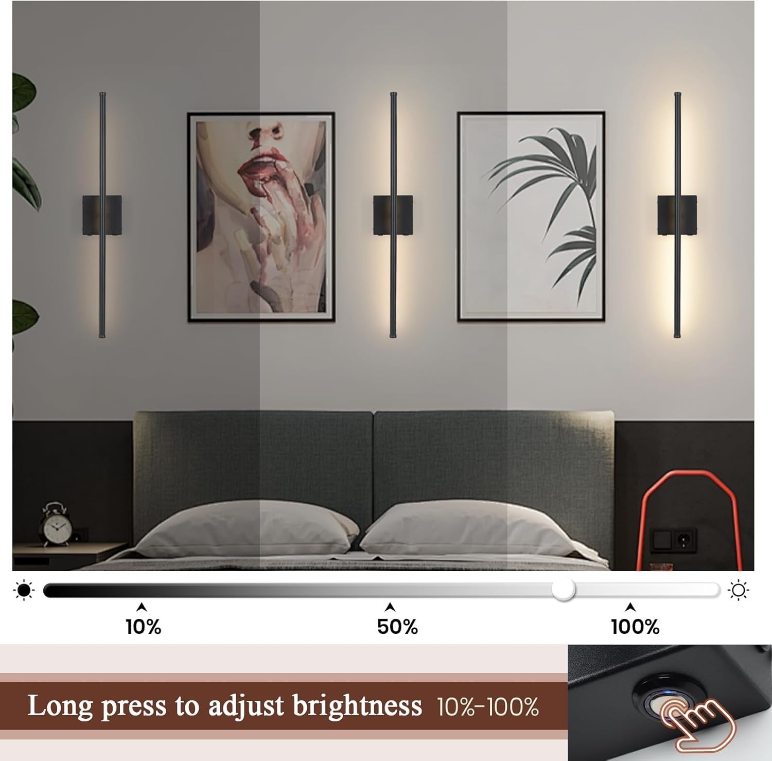 LED Wall Lights 2-Pack Wireless USB Rechargeable, Remote Dimmable RGB