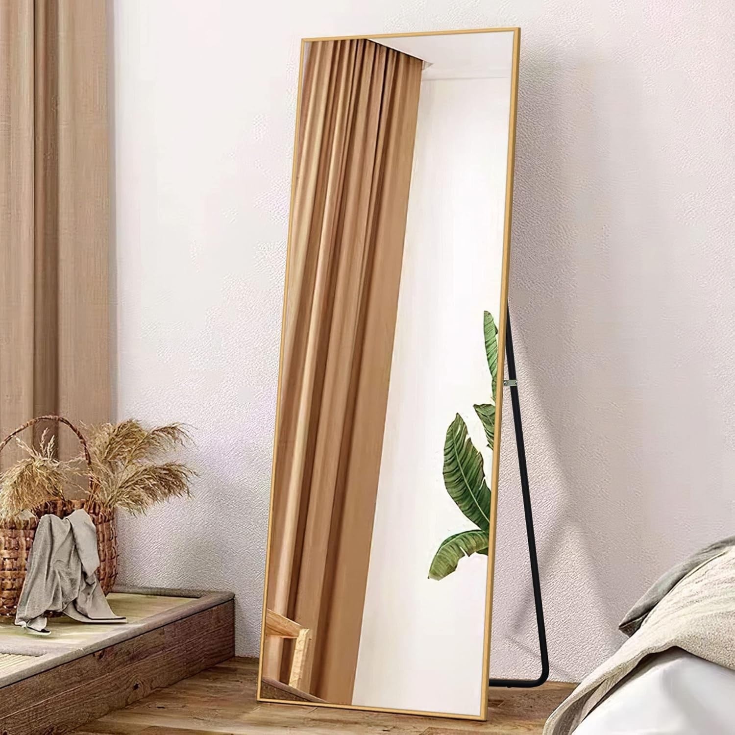 Full Length Mirror Floor Standing Wall Mount 59"x16" Gold Frame Modern