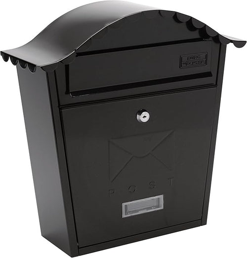 Secure Wall Mounted Lockable Post Box Weatherproof Steel Mailbox Black 36x37x13