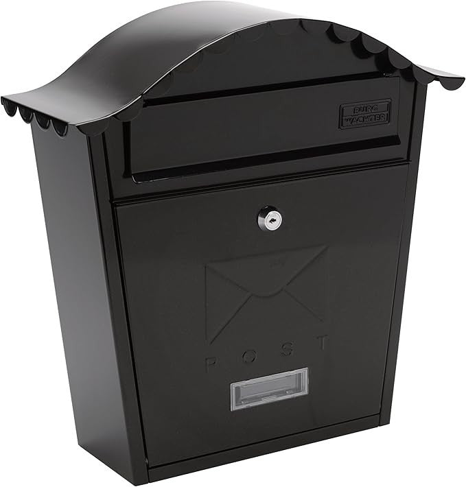 Secure Wall Mounted Lockable Post Box Weatherproof Steel Mailbox Black 36x37x13