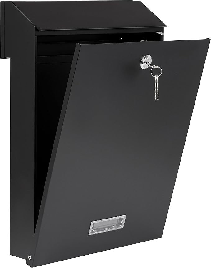 Modern Fence Letterbox Black Matt RAL 9017 Weatherproof Steel Mail Slot