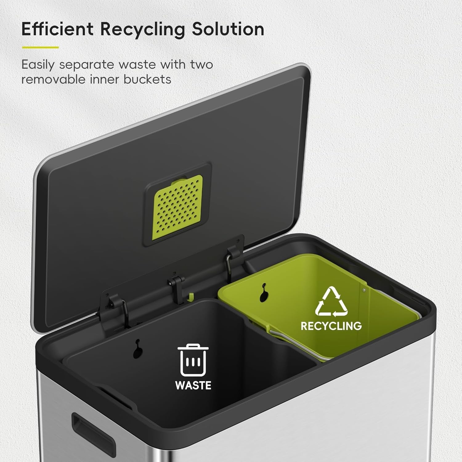 60L Dual Recycling Kitchen Bin 36L+24L Stainless Steel Soft Close