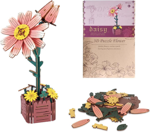 3D Wooden Flower Puzzle Kit – DIY Artificial Bouquet, Home Decor Gift