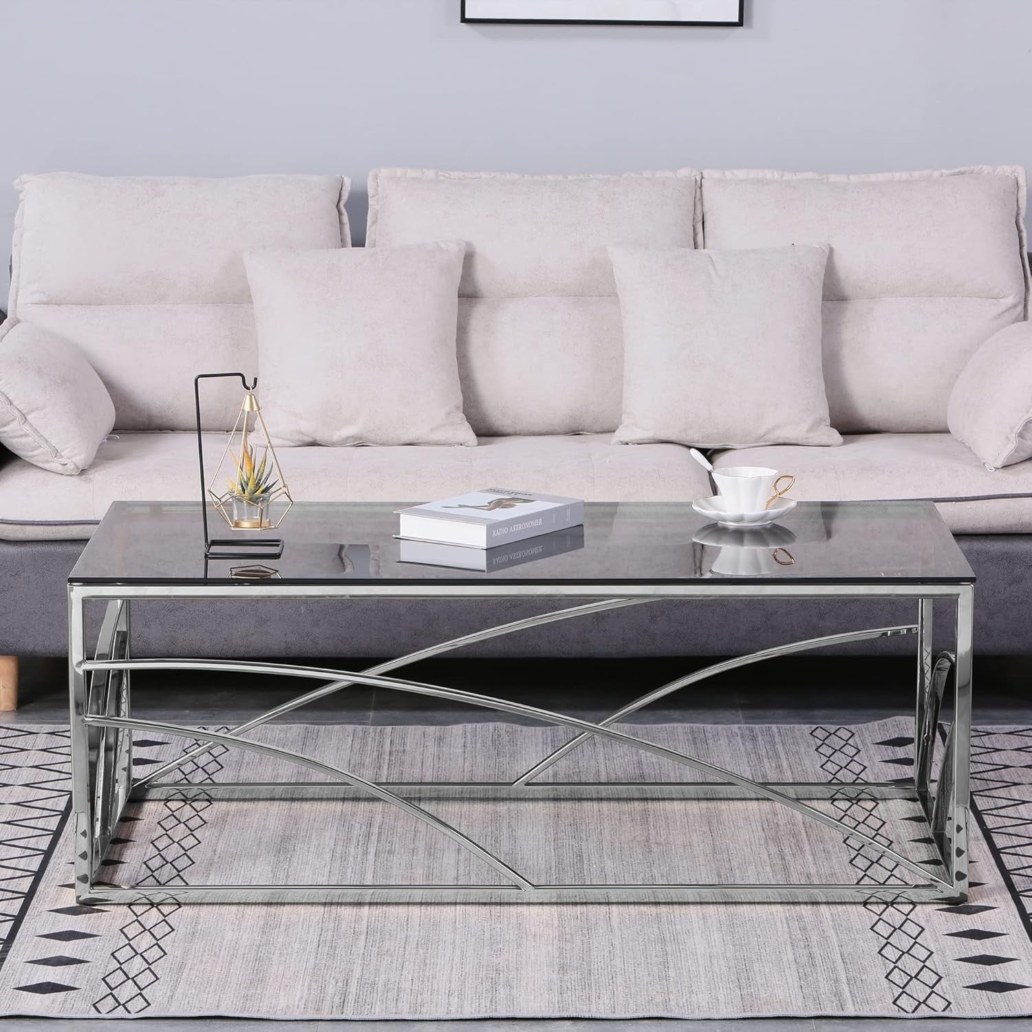 Modern Chrome Glass Coffee Table 120cm – Stylish Rectangle Centerpiece for Livin
