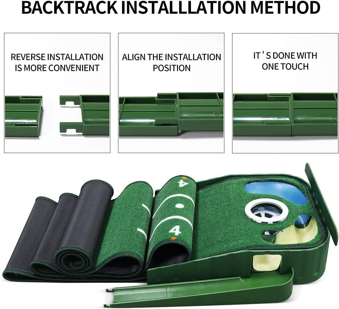 Indoor Golf Putting Mat Trainer with Ball Return & 3 Holes Practice Green
