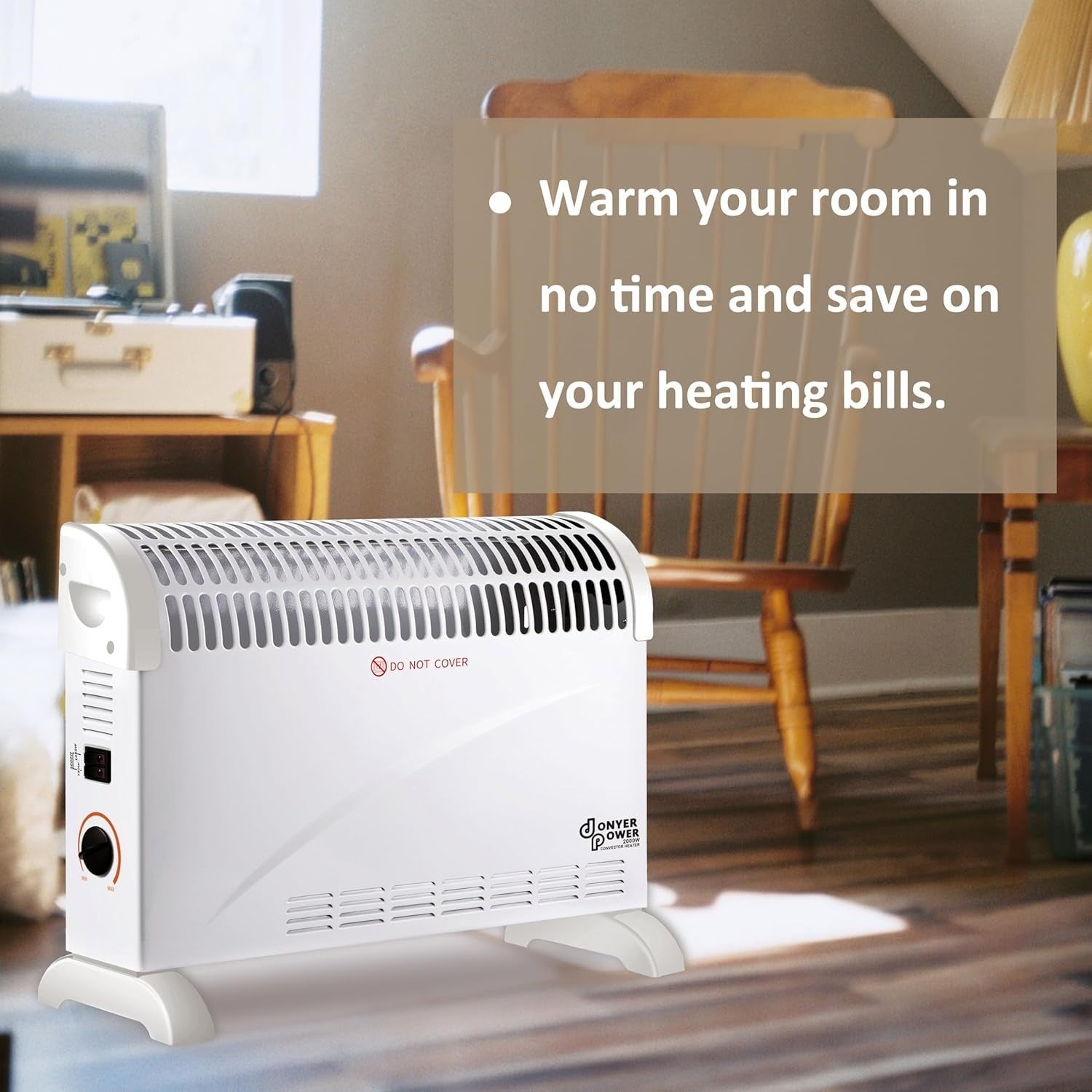 2000W Freestanding Convector Heater with Adjustable Thermostat & Safety