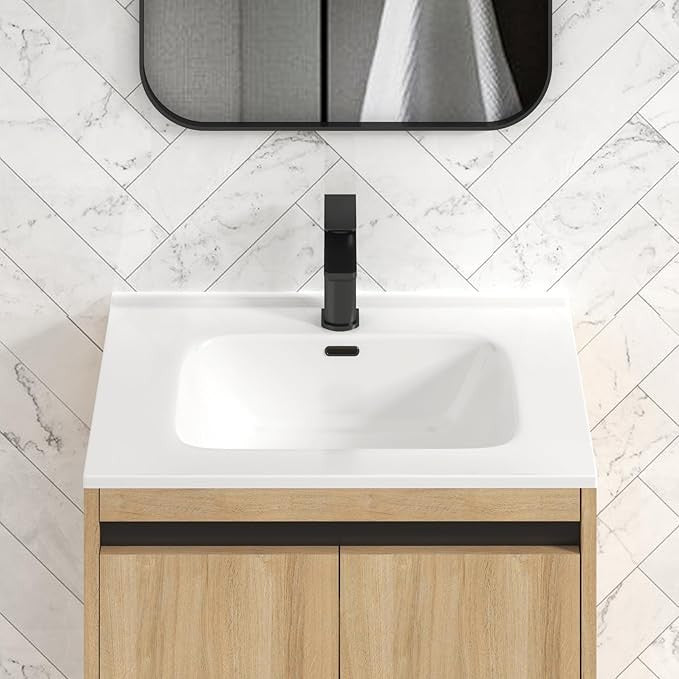 600mm Oak Floor Standing Vanity Unit with Basin Sink 2 Door Bathroom Cabinet