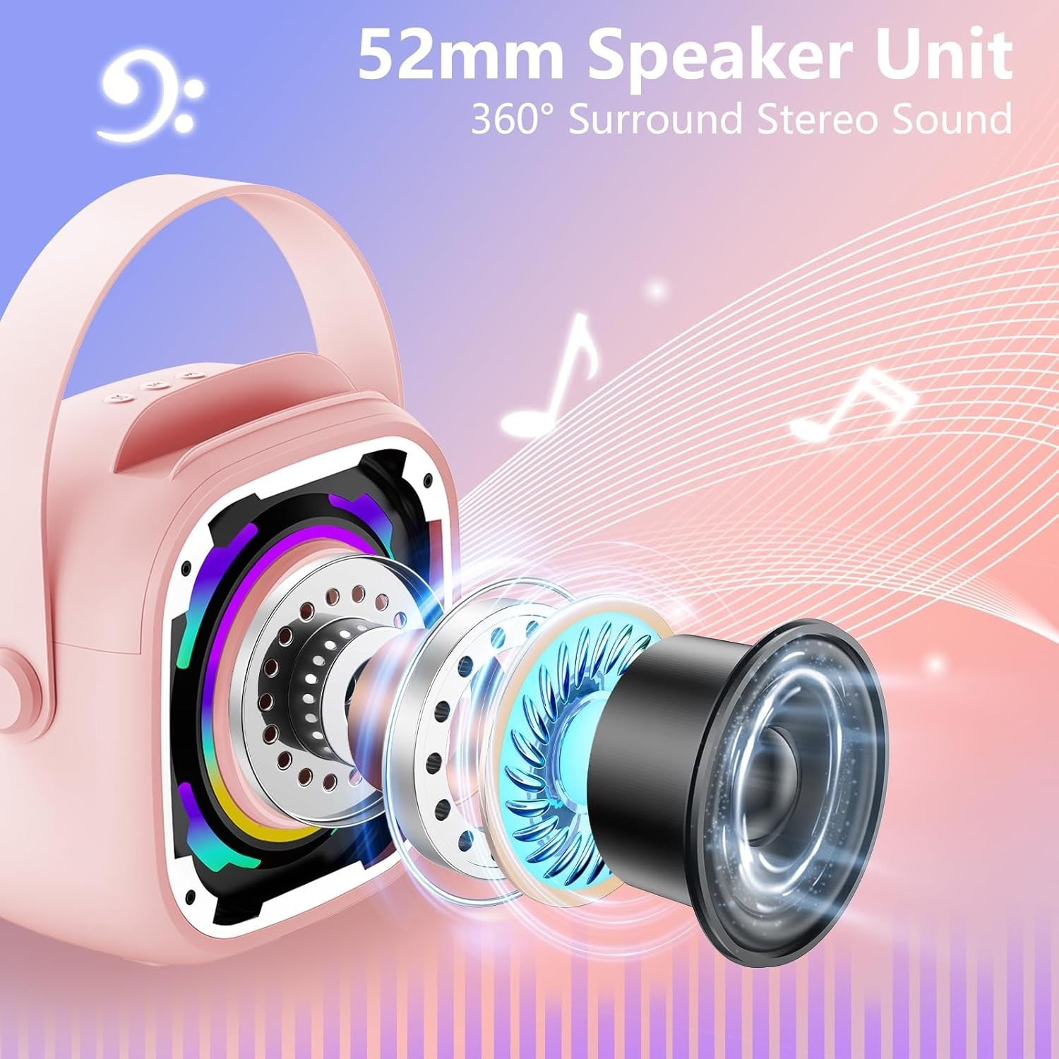 Kids Mini Karaoke Machine 2 Mics Bluetooth LED Speaker
