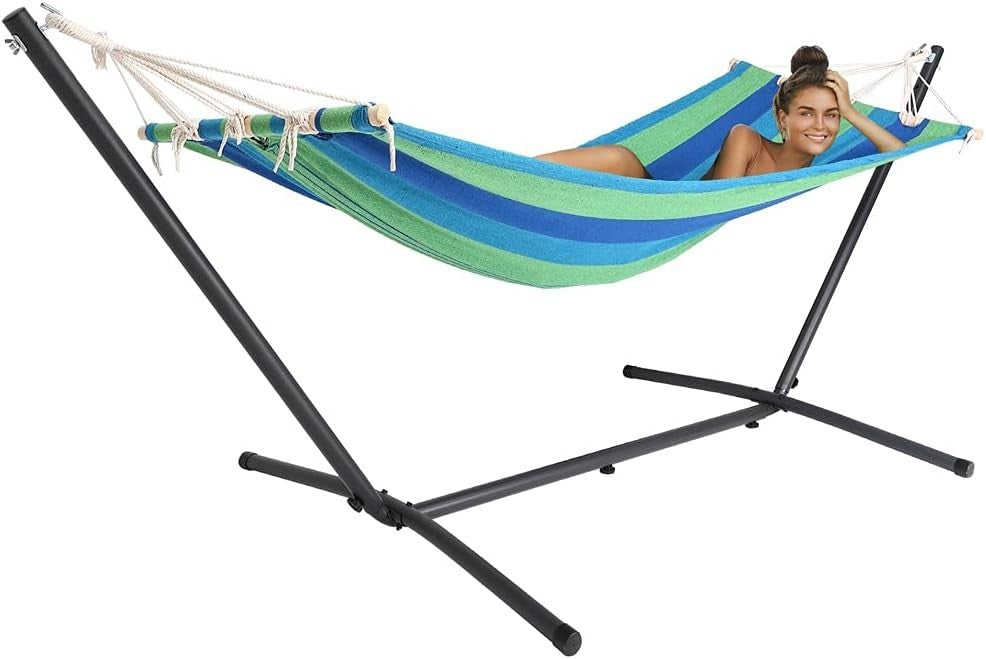 Portable Hammock with Metal Stand | 100kg Capacity | 200x80cm Garden Bed