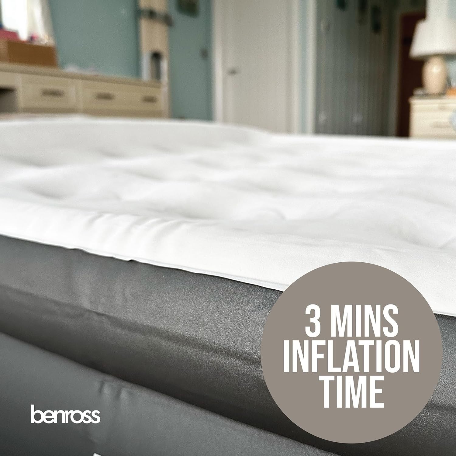 Queen Size Inflatable Air Bed with Built-In Electric Pump & Flocked Surface