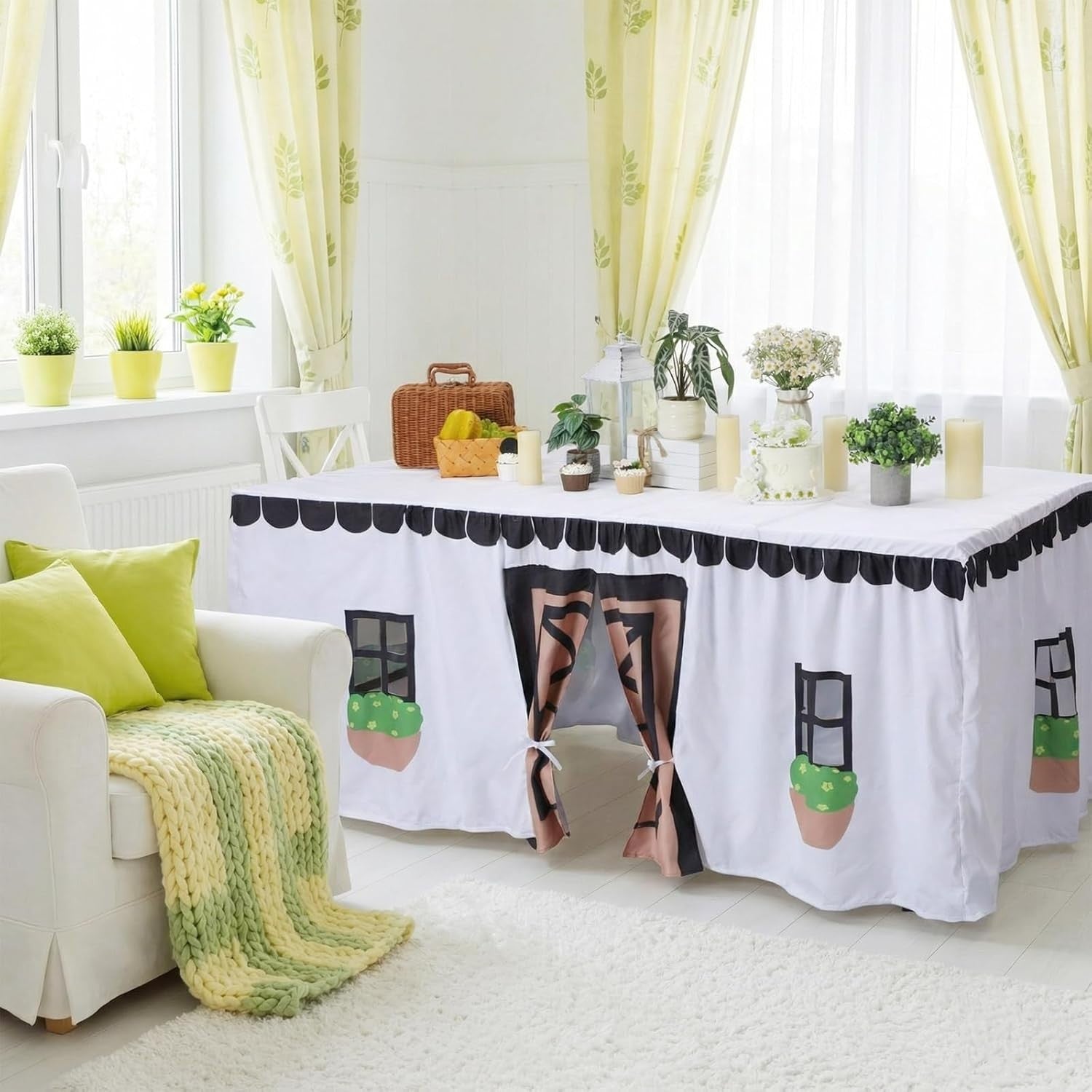 Kids Table Fort Playhouse Cover Indoor Outdoor Farmhouse Tent Large