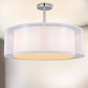 Modern White Drum Ceiling Light 3 Bulb Fabric Pendant Flush Mount