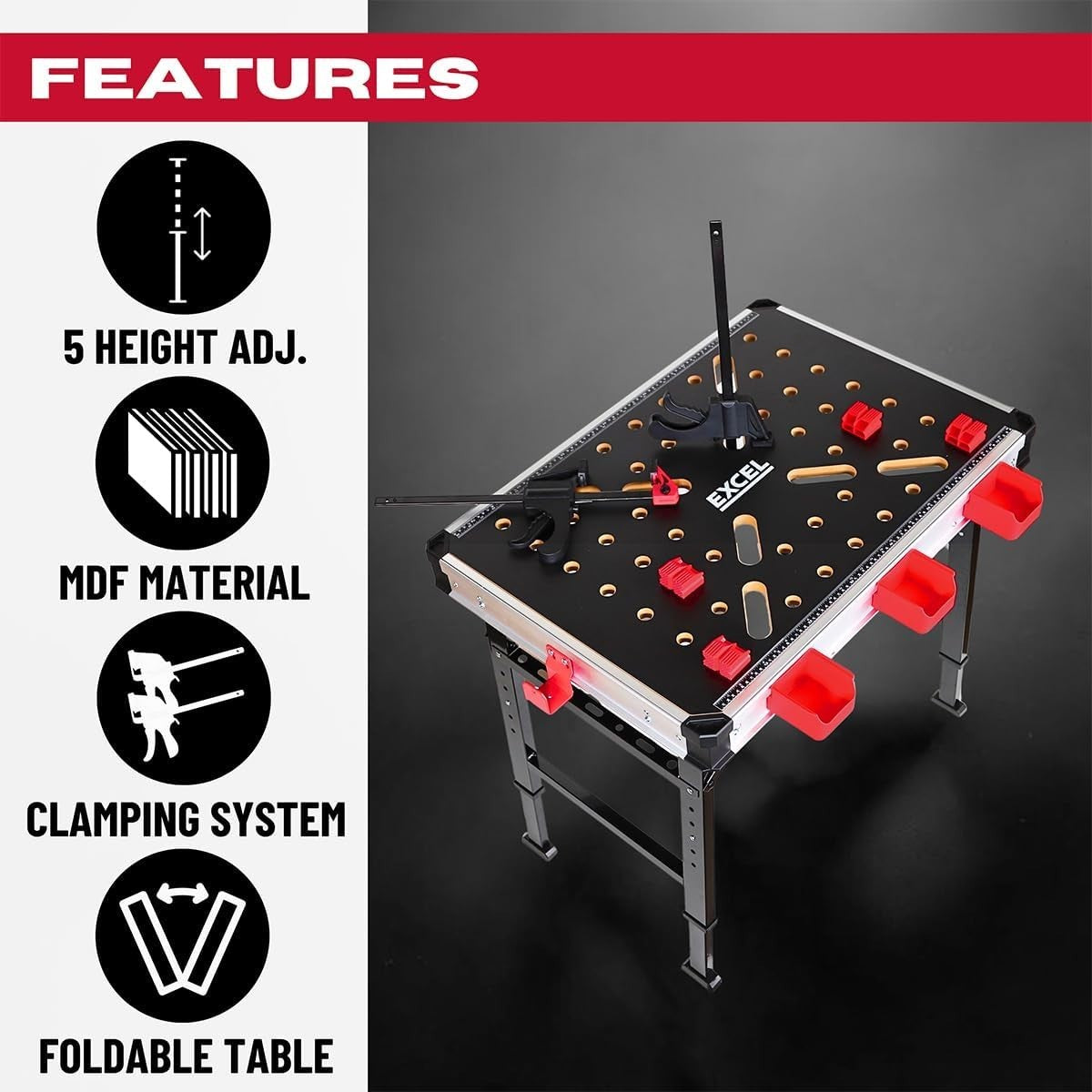 Folding Heavy Duty Workbench 450kg Adjustable Table Clamps Storage Portable