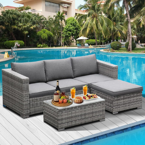 Rattan Garden Sofa Set 3PC Outdoor Patio Furniture w/ Cushions & Table