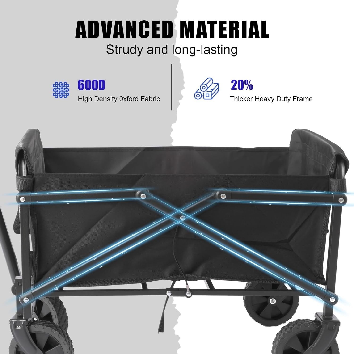 Heavy Duty Folding Camping Wagon 100L Cart Wide Wheels 200lb Load Beige
