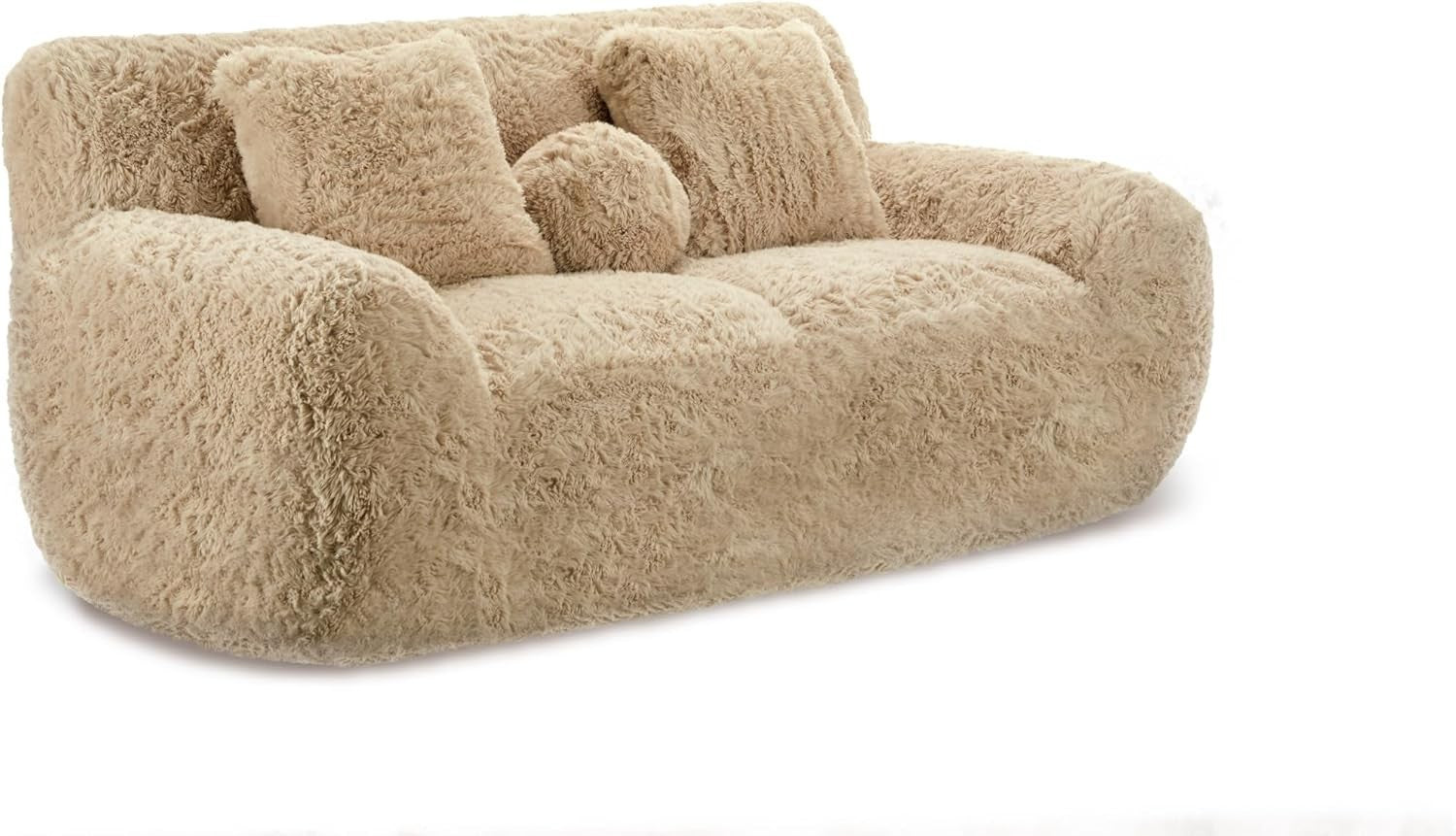 Luxury Fluffy 2 Seater Sofa Faux Fur Modern Round Nordic Beige Couch