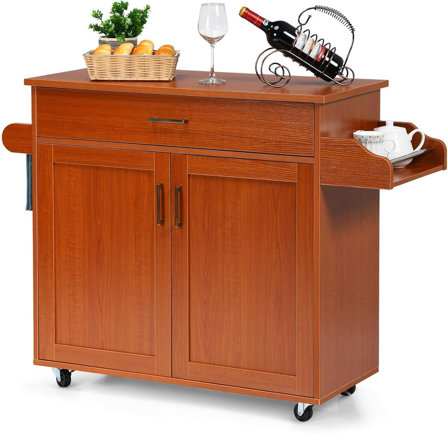 Large Kitchen Island Trolley Drawer Cabinet 116cm Brown