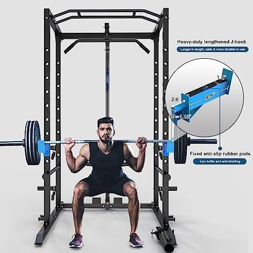 Multi-Function Power Rack Black with Pull Up Bar & Cable Pulley System