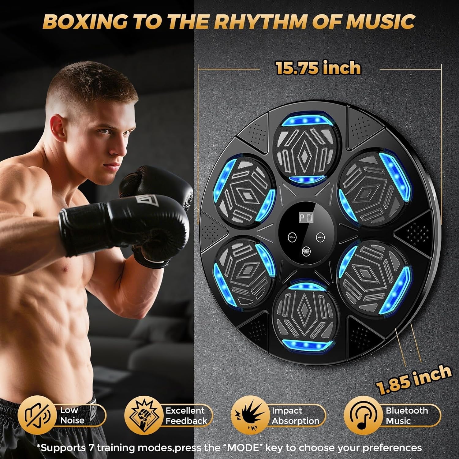 Music Boxing Machine LED Punch Trainer Wall Mounted Bluetooth Gloves Set