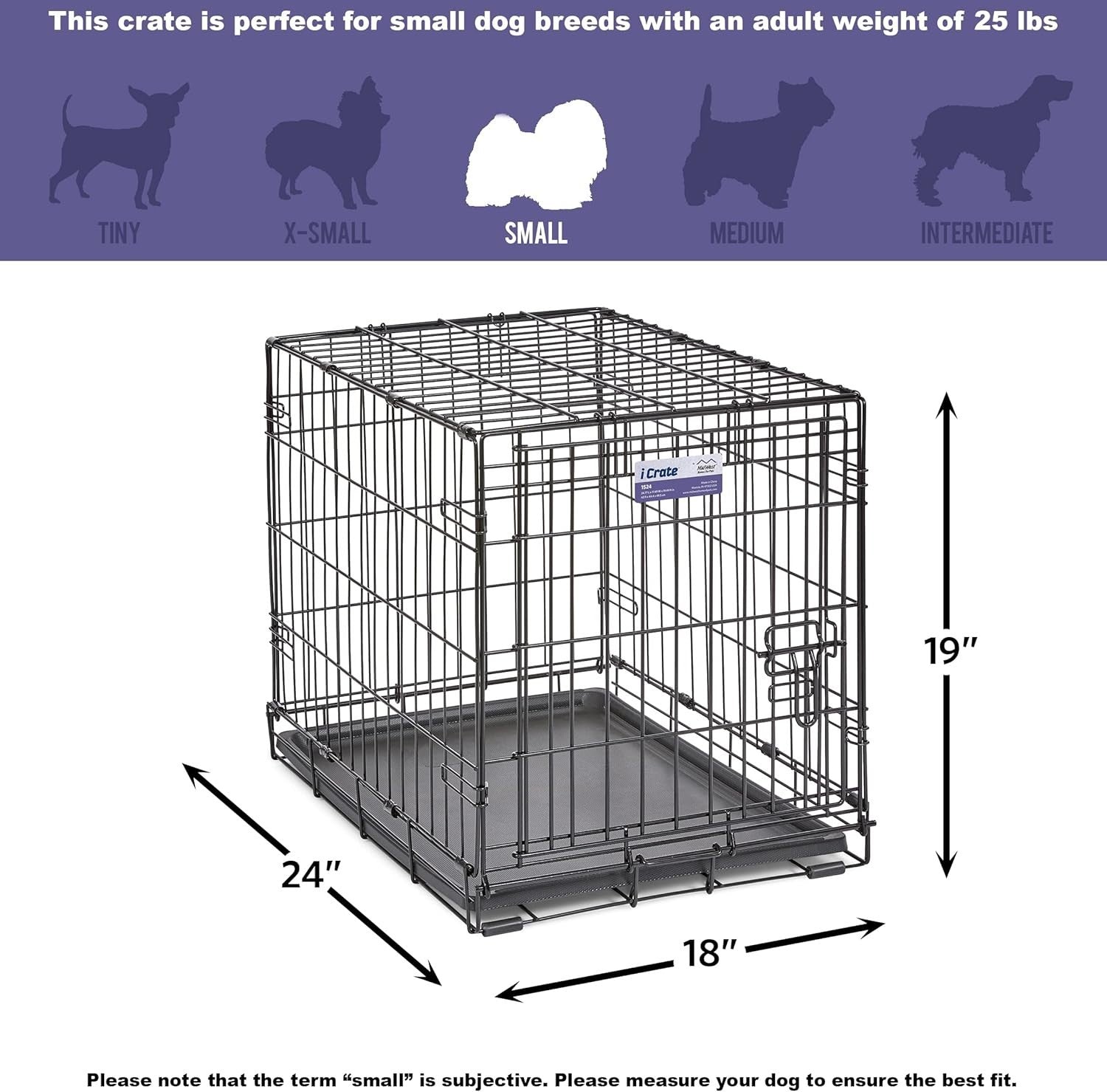 Secure Small Dog Crate 62cm with Leak-Proof Pan, Divider & Rubber Feet