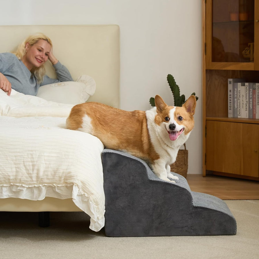 3-Step Curved Dog Stairs Non-Slip Pet Steps for Small Dogs Cats