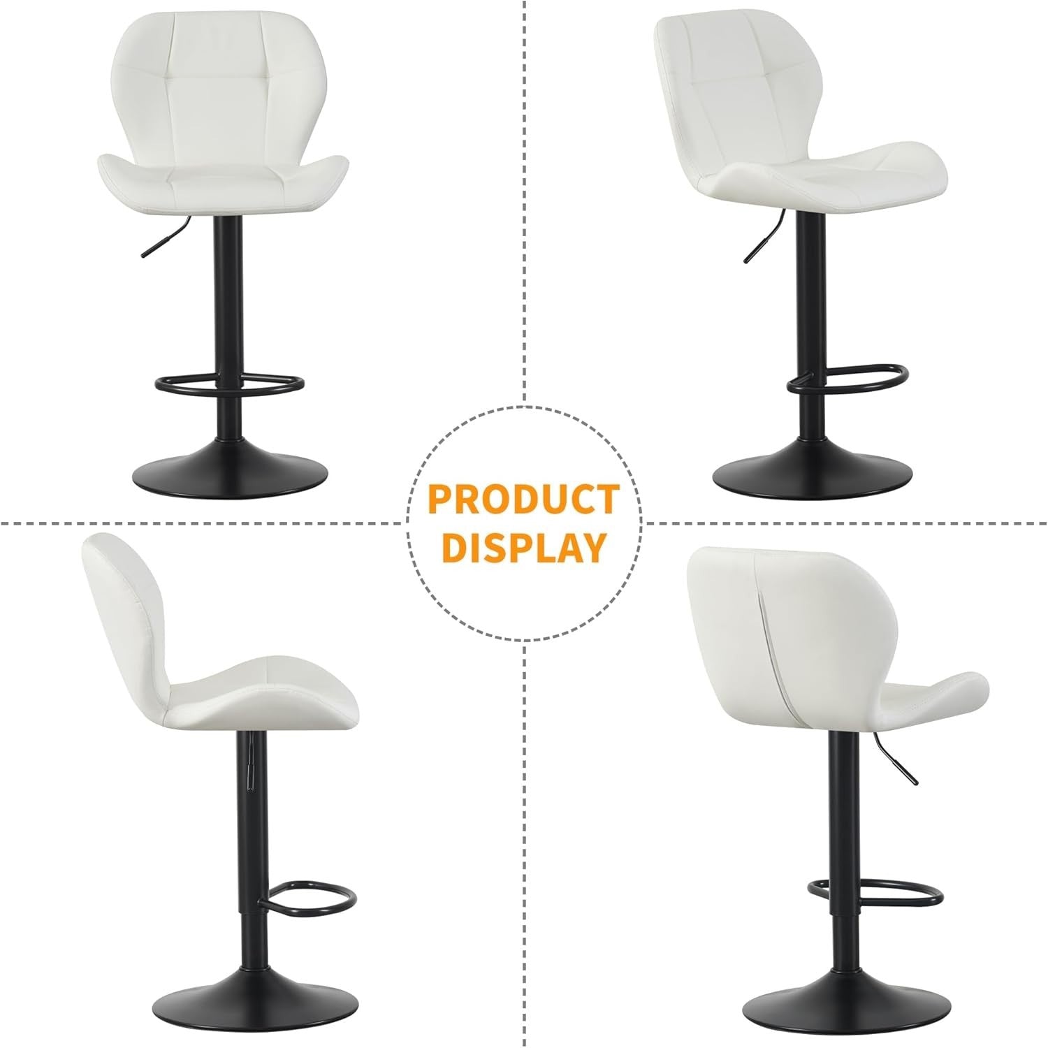 Brown Adjustable PU Leather Bar Stools Set of 2 – Swivel & Height Adjustable