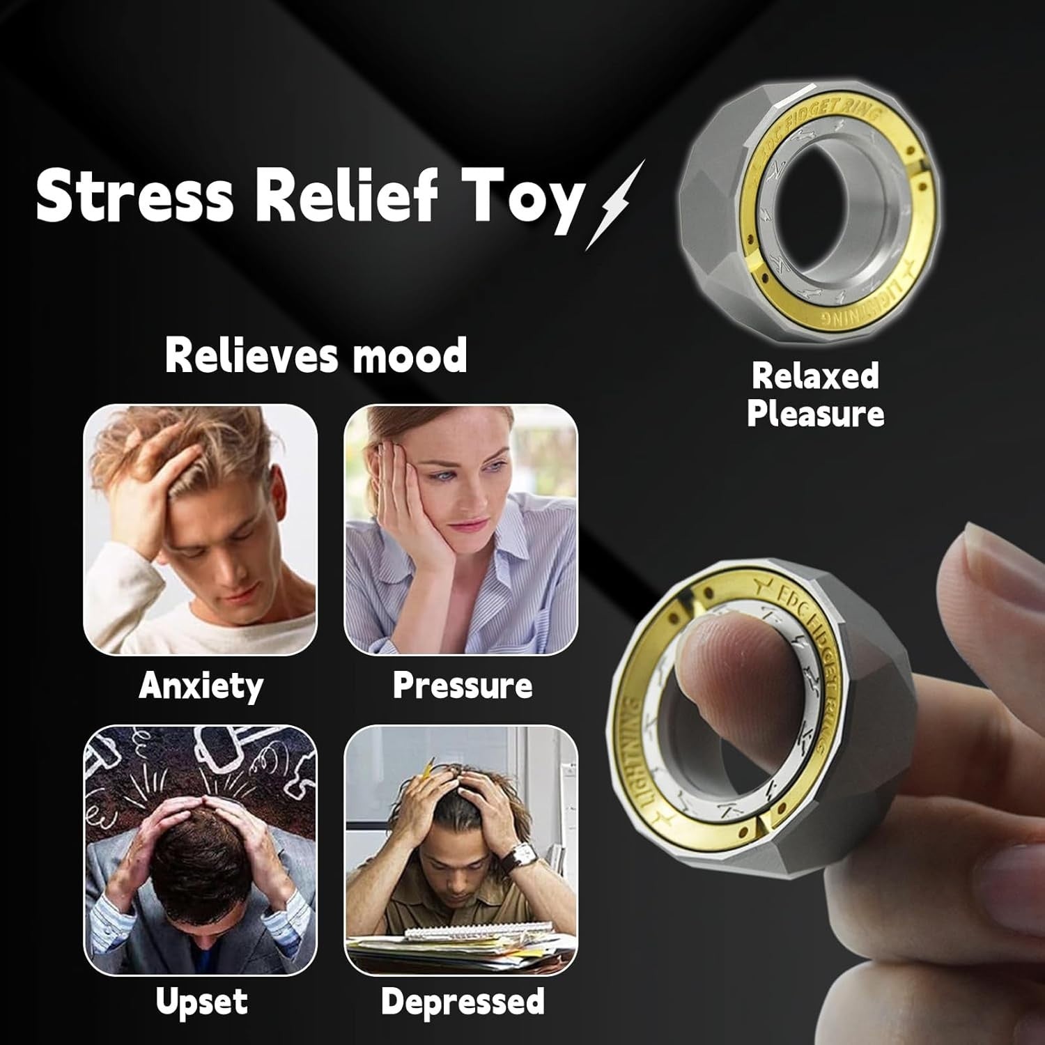 Stainless Steel Fidget Ring Spinner Silent Click Stress Relief EDC