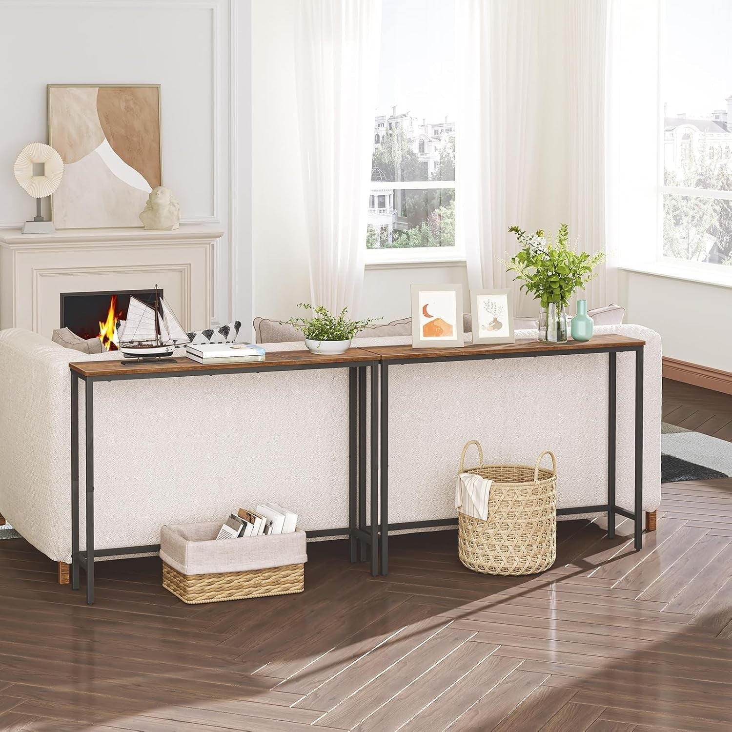 Slim Narrow Console Table 100cm Hallway Table with Rustic Storage