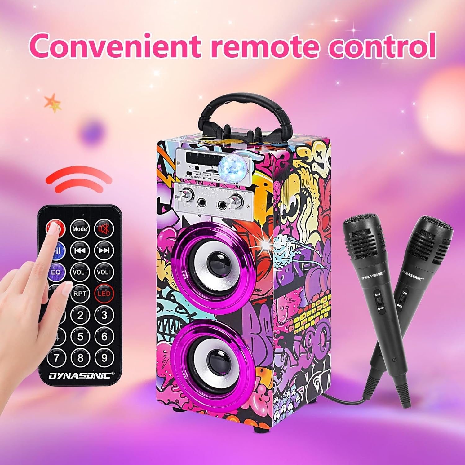DYNASONIC Karaoke Machine Bluetooth 2 Lights Kids Teens