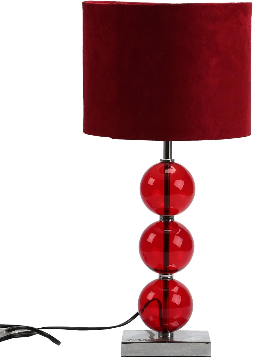 Red Ceramic Bedside Table Lamp Chrome Base Suede Shade 51cm