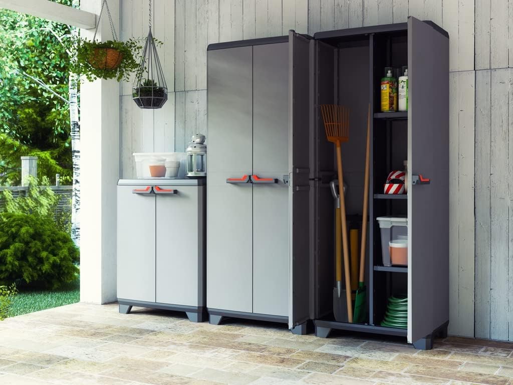 Tall Garage Storage Cabinet | Heavy Duty Plastic Utility Cupboard with Shelves