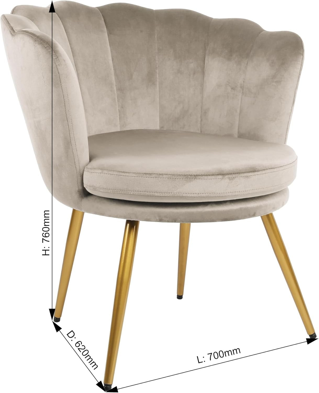 Elegant Taupe Velvet Accent Tub Chair Petal Back Armchair Metal Legs