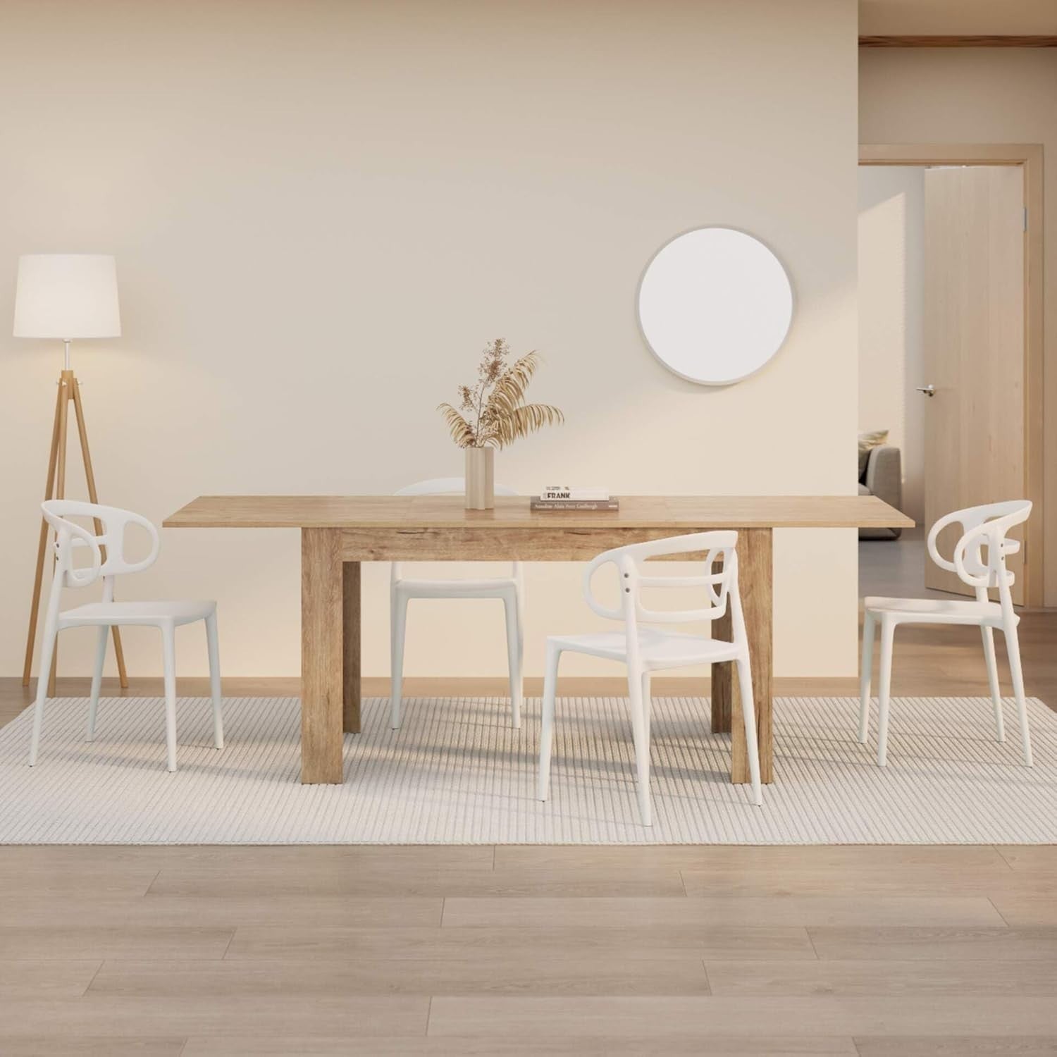 Extendable Dining Table oak 220cm Wood 6–8 Seater Modern Space Saver