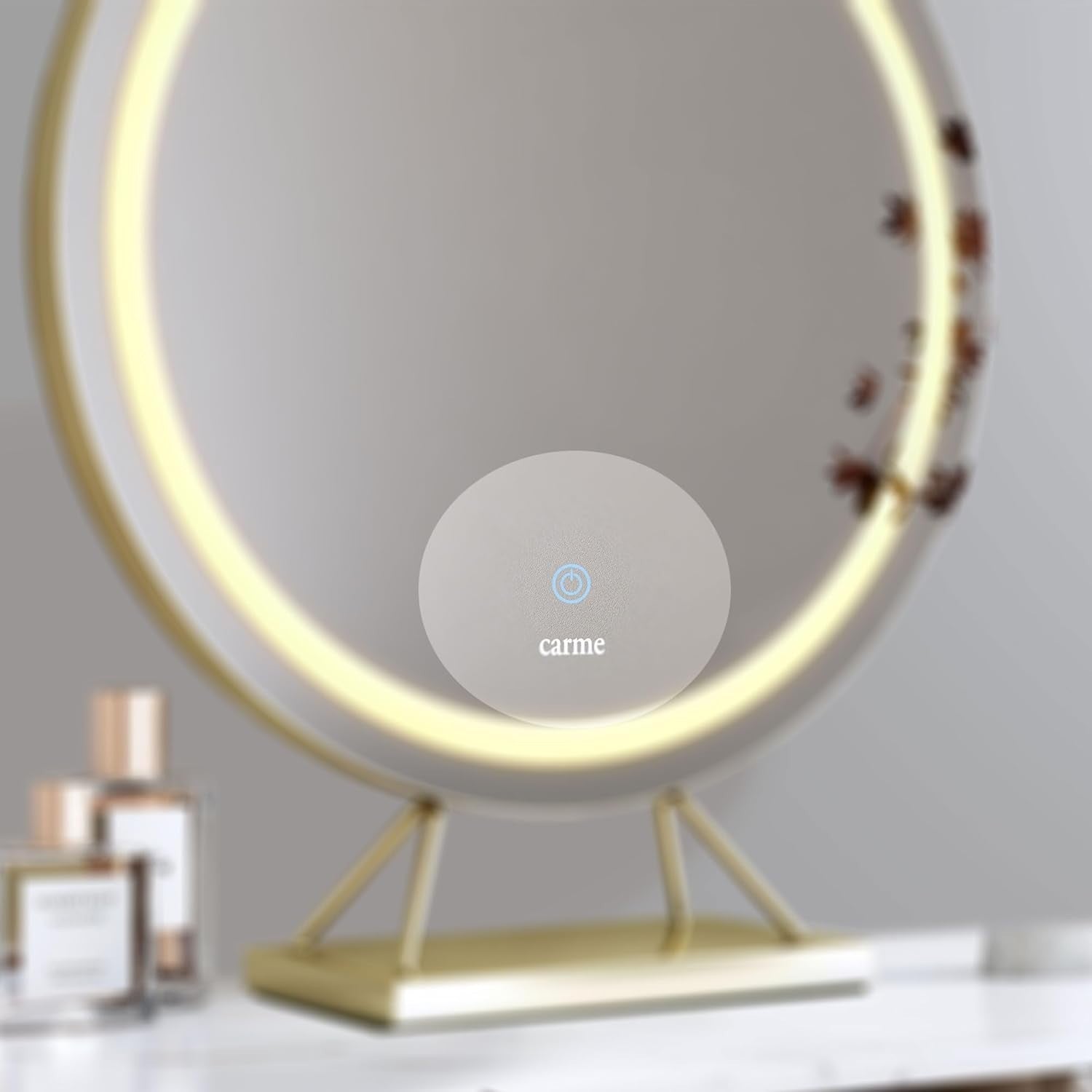 Modern Dressing Table Vanity Console Mocha Gold 2 Drawer Dimmable LED Light
