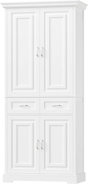 180.5cm Tall Kitchen Cupboard White 4 Doors 2 Drawers Adjustable Shelves