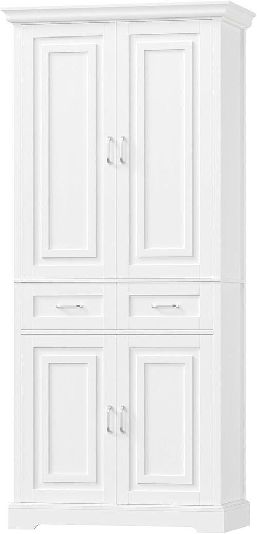 180.5cm Tall Kitchen Cupboard White 4 Doors 2 Drawers Adjustable Shelves