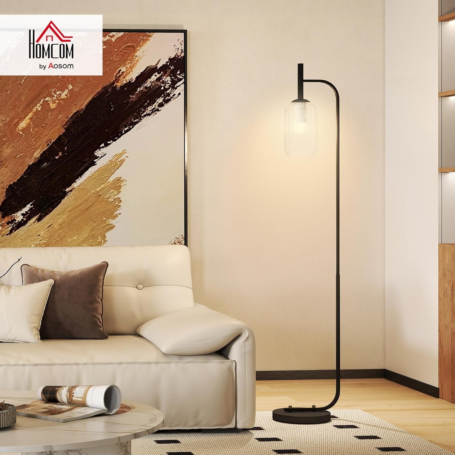 Modern Floor Lamp Glass Shade Standing Light Foot Switch Living Room Bedroom